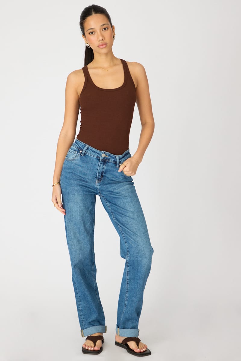 Denim Straight Jean Rolled Hem Stretch for Ally Fashion