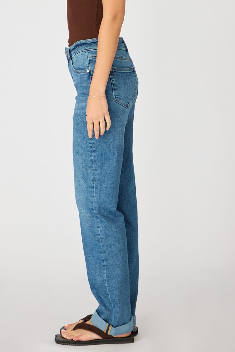 Denim Straight Jean Rolled Hem Stretch for Ally Fashion