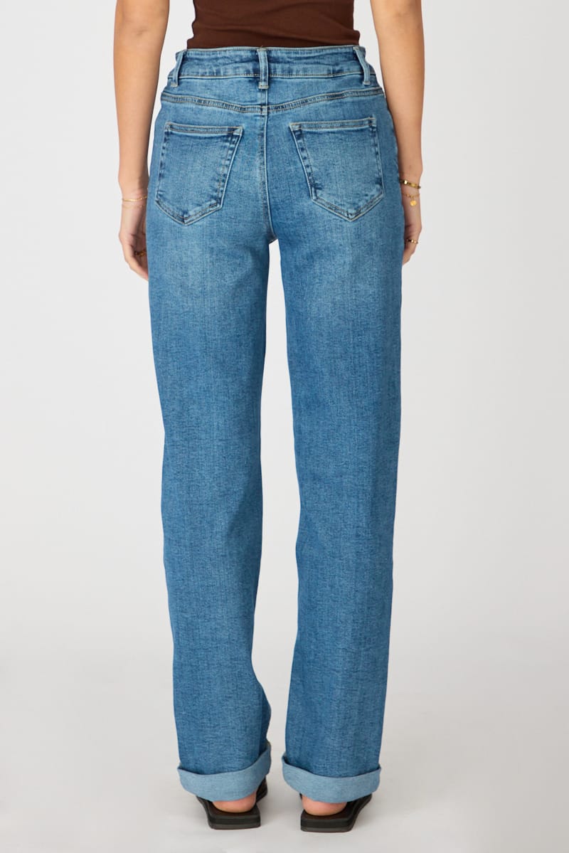 Denim Straight Jean Rolled Hem Stretch for Ally Fashion