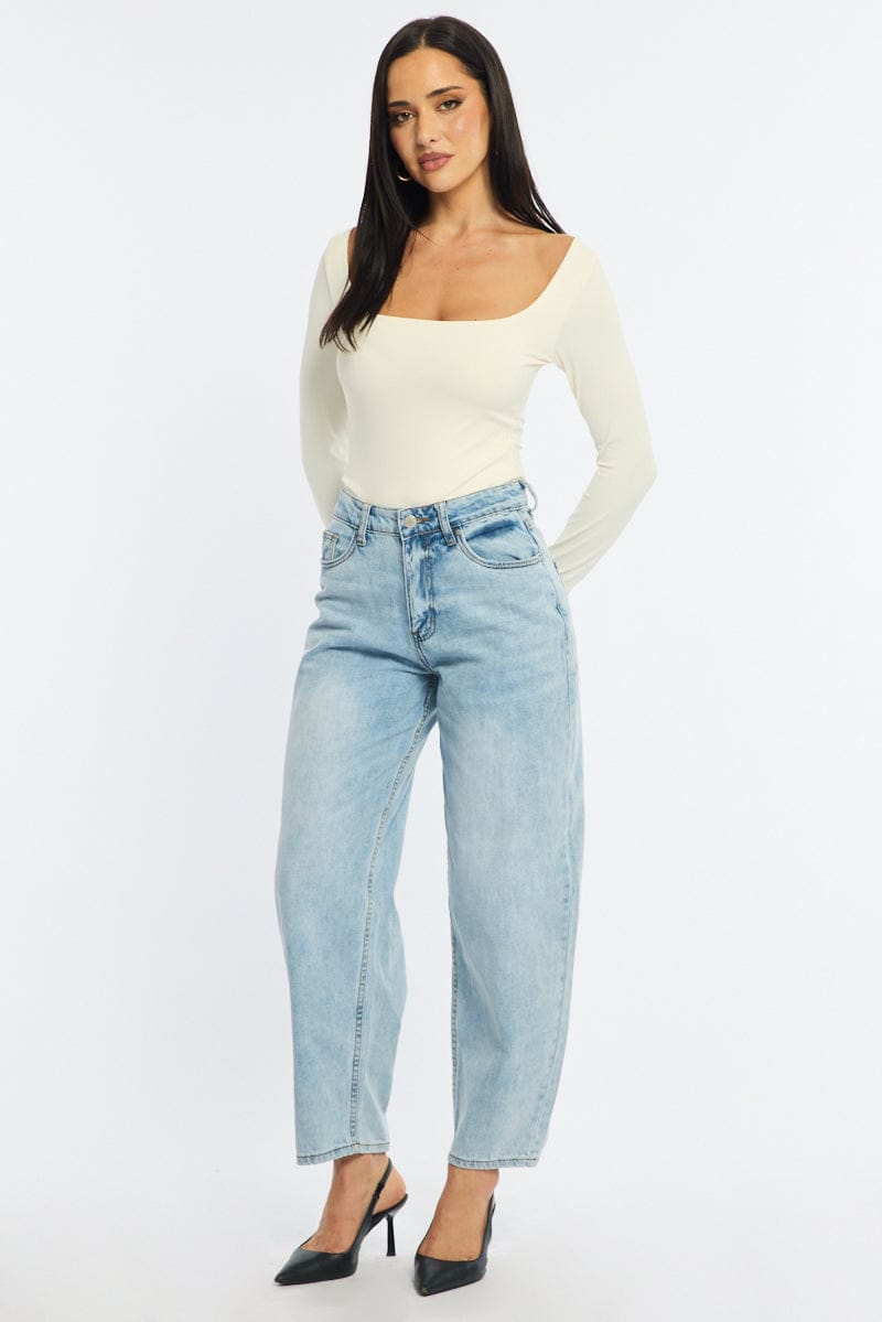 Denim Denim Barrel Leg Jeans Mid Rise for Ally Fashion
