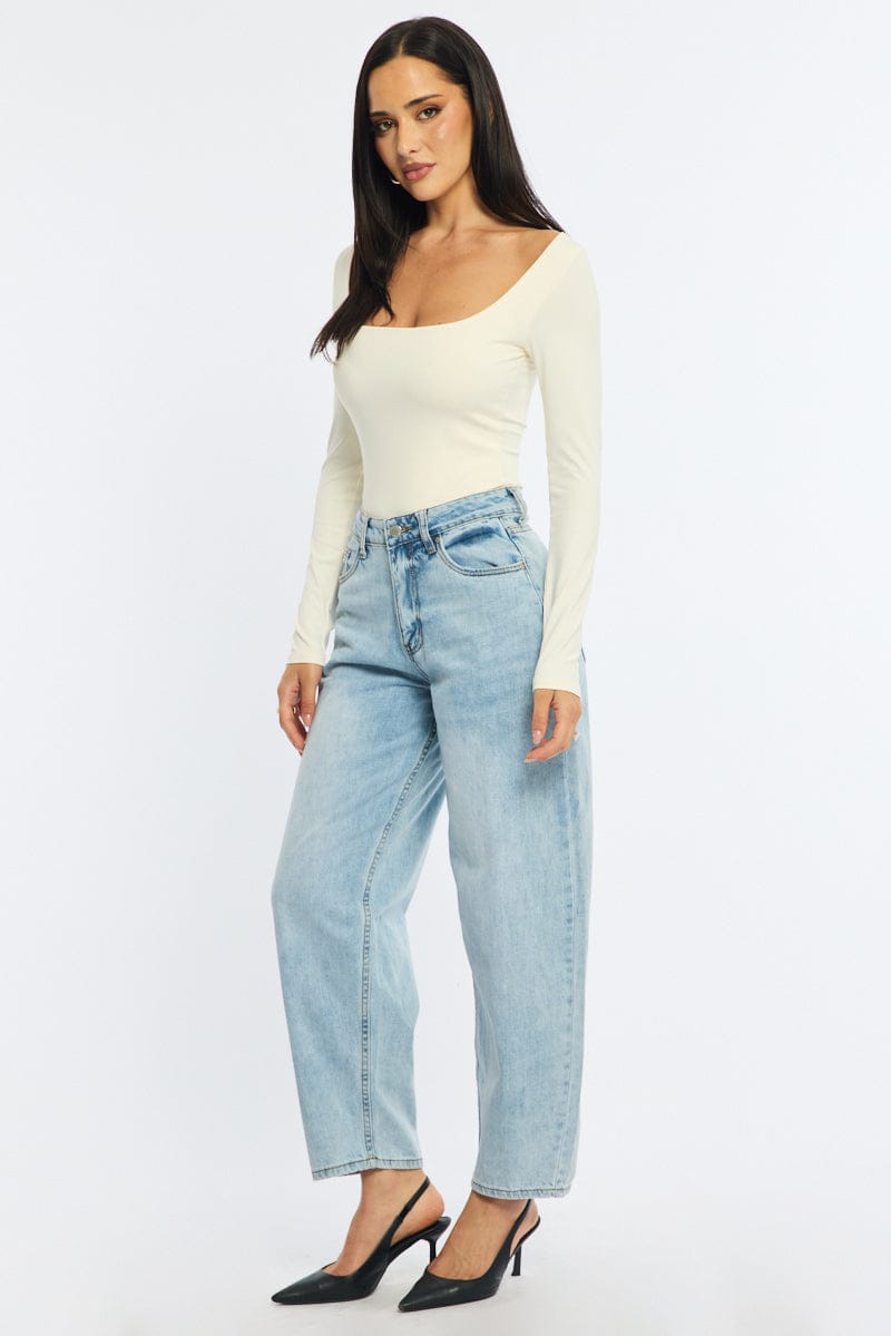 Denim Denim Barrel Leg Jeans Mid Rise for Ally Fashion