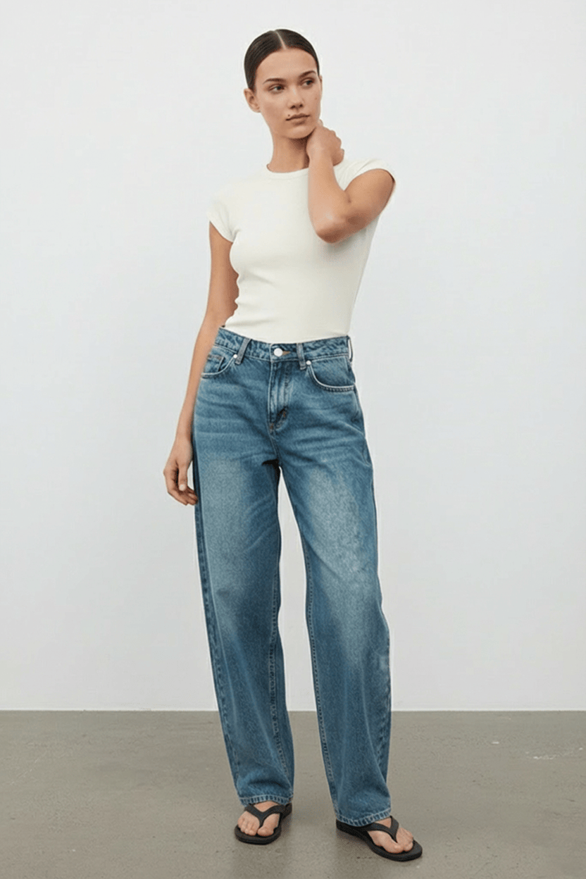 Denim Denim Barrel Leg Jeans Mid Rise for Ally Fashion