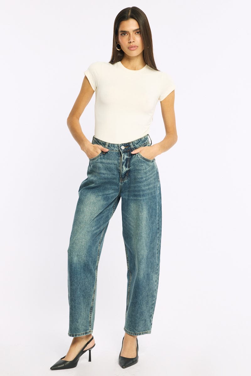 Denim Denim Barrel Leg Jeans Mid Rise for Ally Fashion