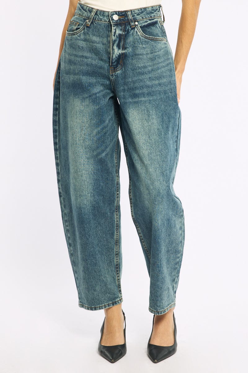 Denim Denim Barrel Leg Jeans Mid Rise for Ally Fashion