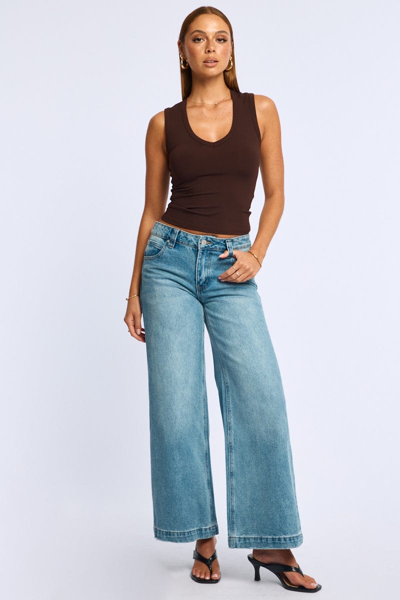 Denim Wide Leg Jeans Low Rise for Ally Fashion