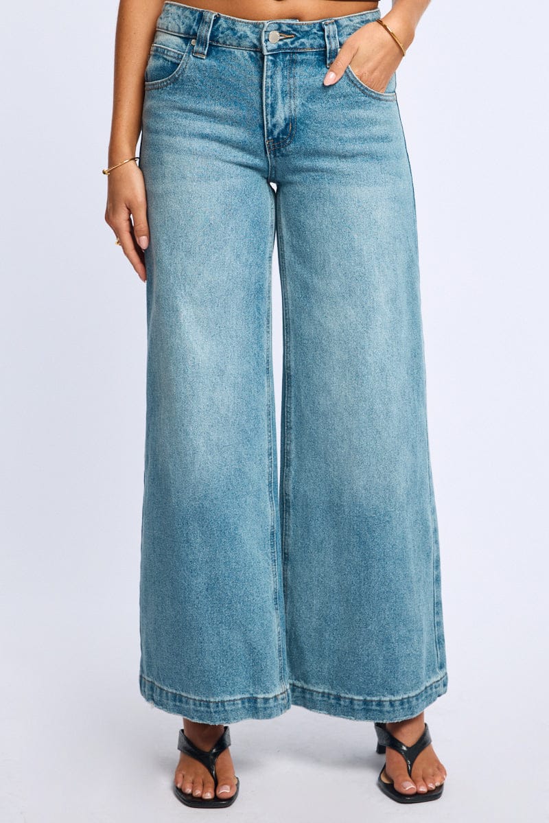 Denim Wide Leg Jeans Low Rise for Ally Fashion