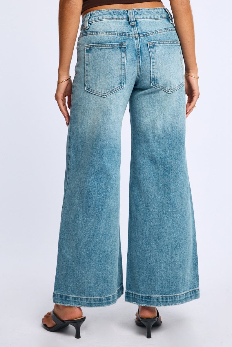 Denim Wide Leg Jeans Low Rise for Ally Fashion