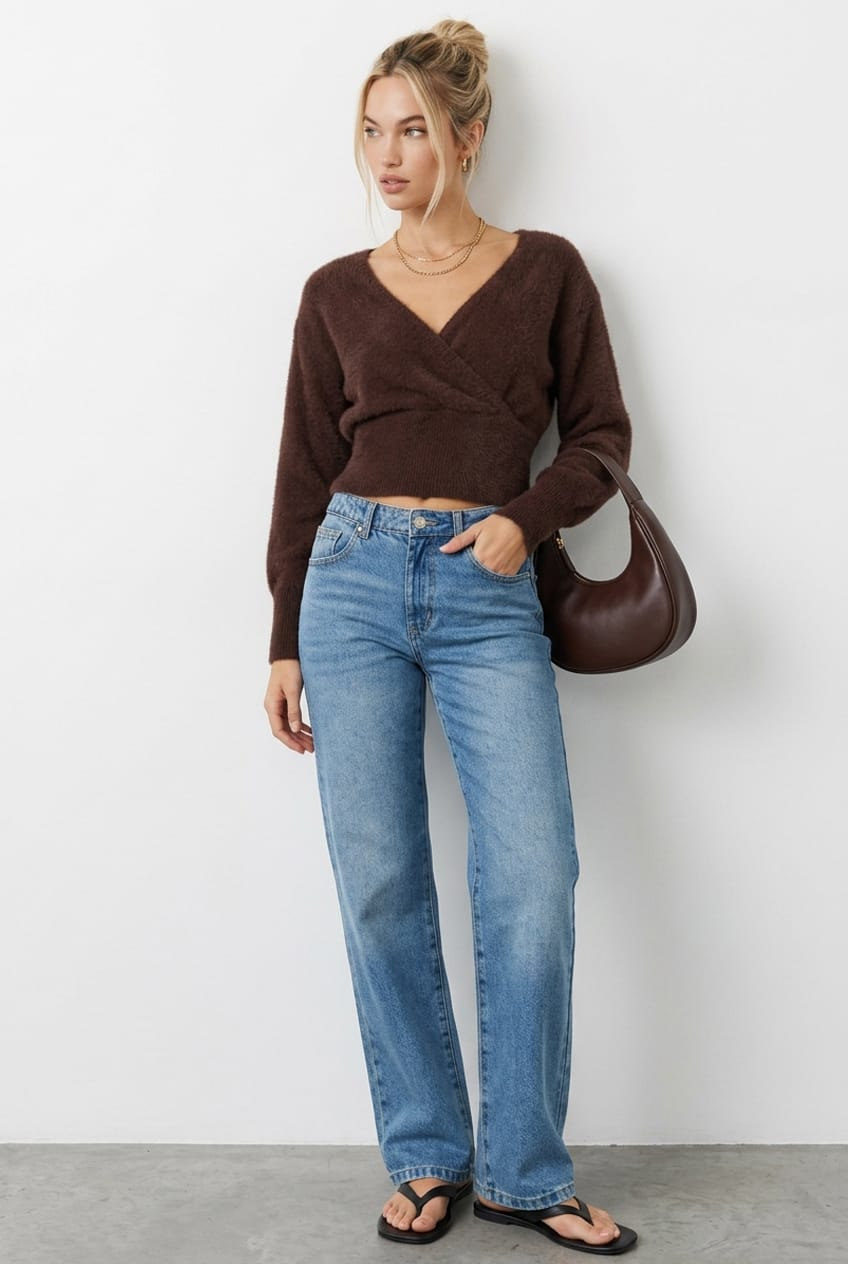 Denim Straight Leg Mid Rise for Ally Fashion