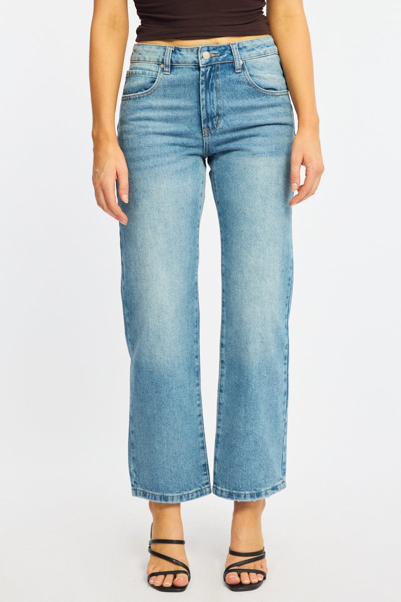 Denim Straight Leg Mid Rise for Ally Fashion
