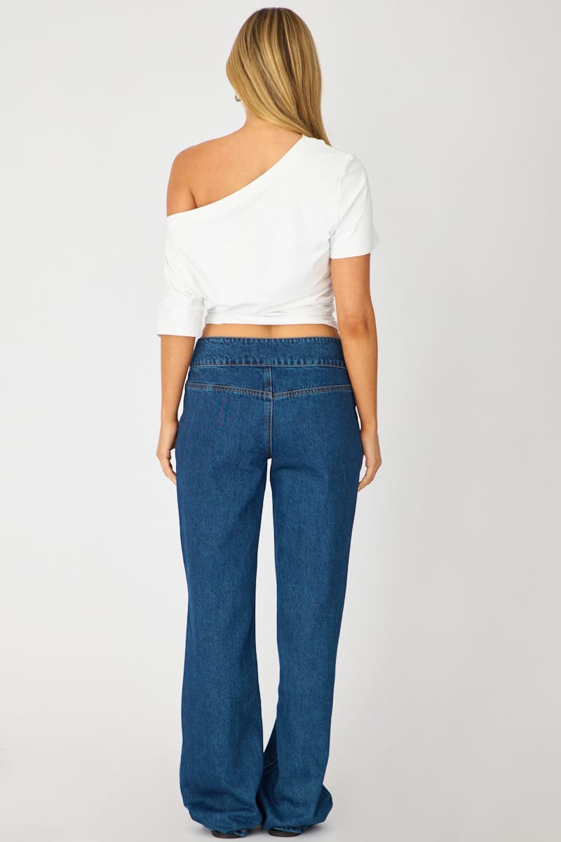 Denim Straight Jean Buckle Waist Detail Dark Wash for Ally Fashion