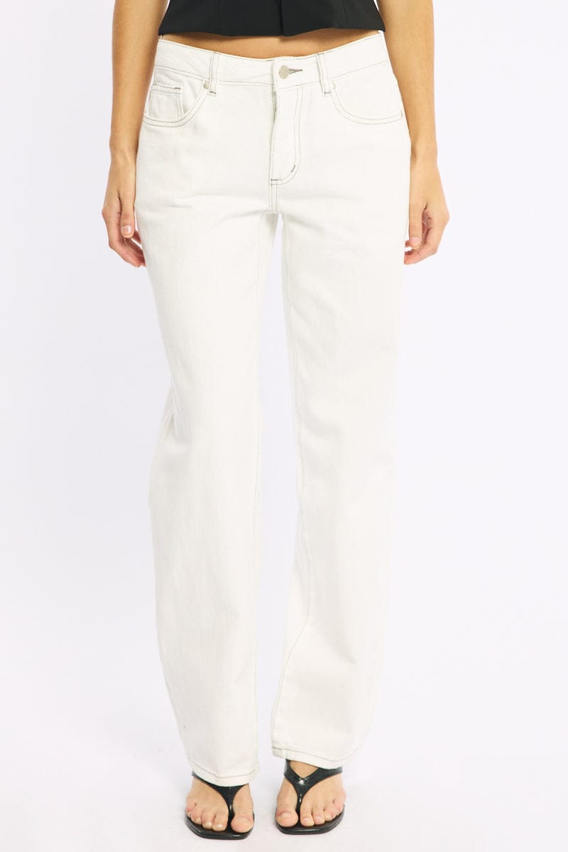 White Low Rise Straight Leg Jean for Ally Fashion