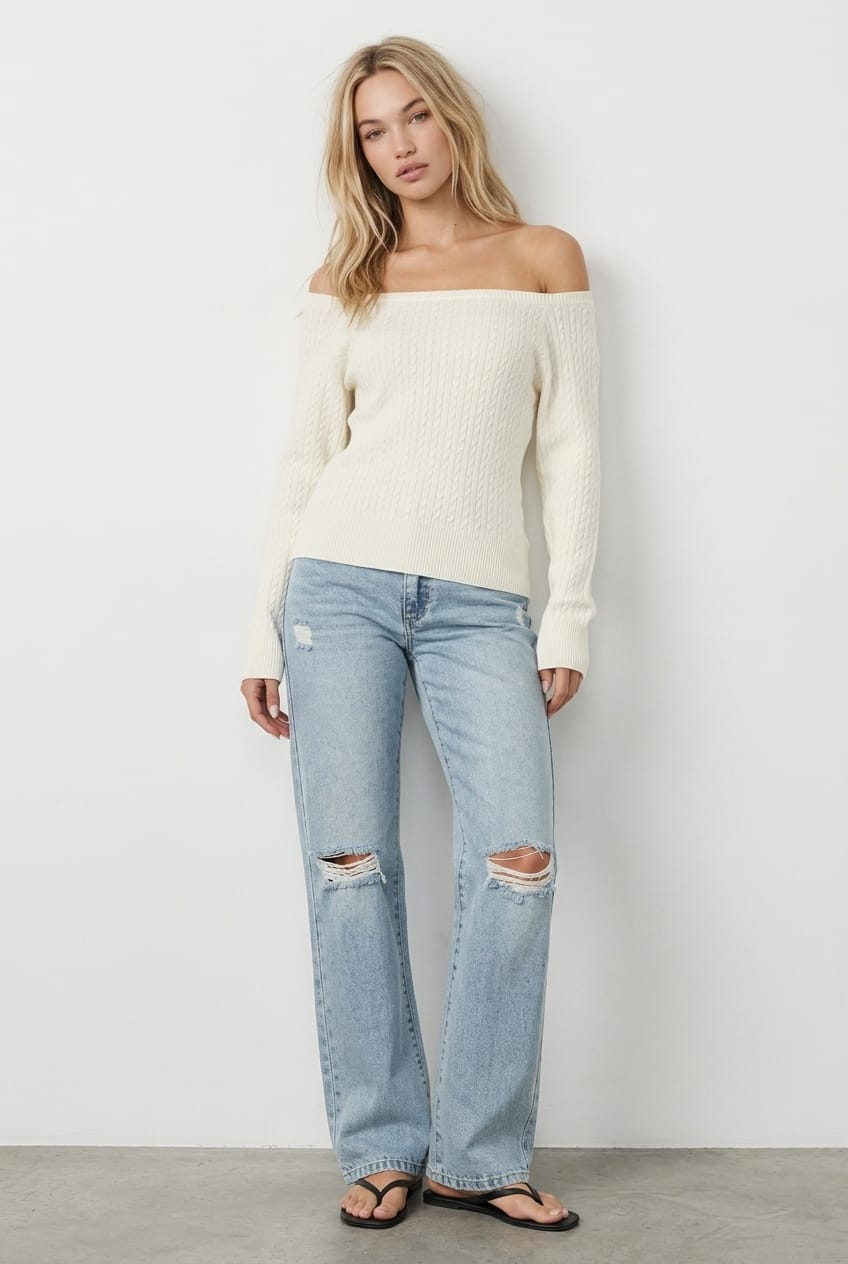 Denim Distressed Straight Jeans Light Wash for Ally Fashion