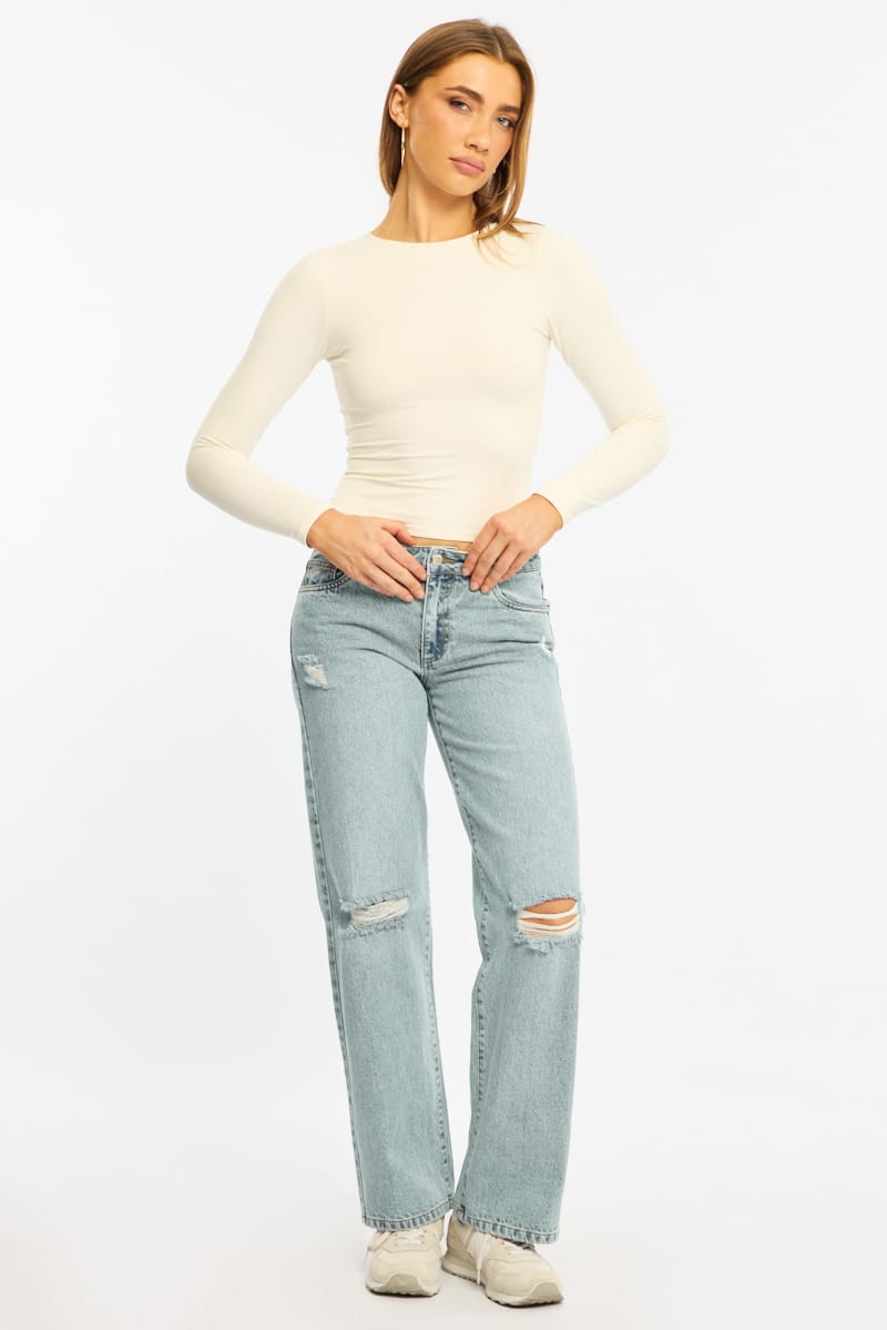 Denim Distressed Straight Jeans Light Wash for Ally Fashion