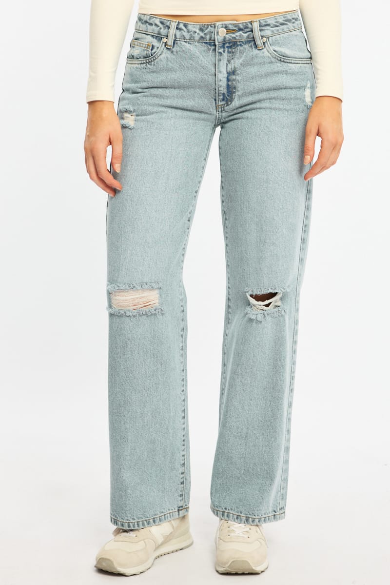 Denim Distressed Straight Jeans Light Wash for Ally Fashion