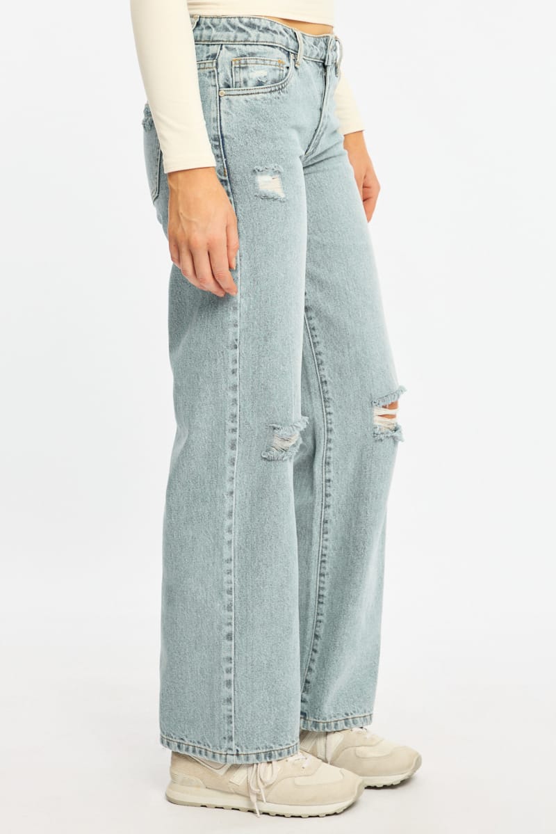 Denim Distressed Straight Jeans Light Wash for Ally Fashion