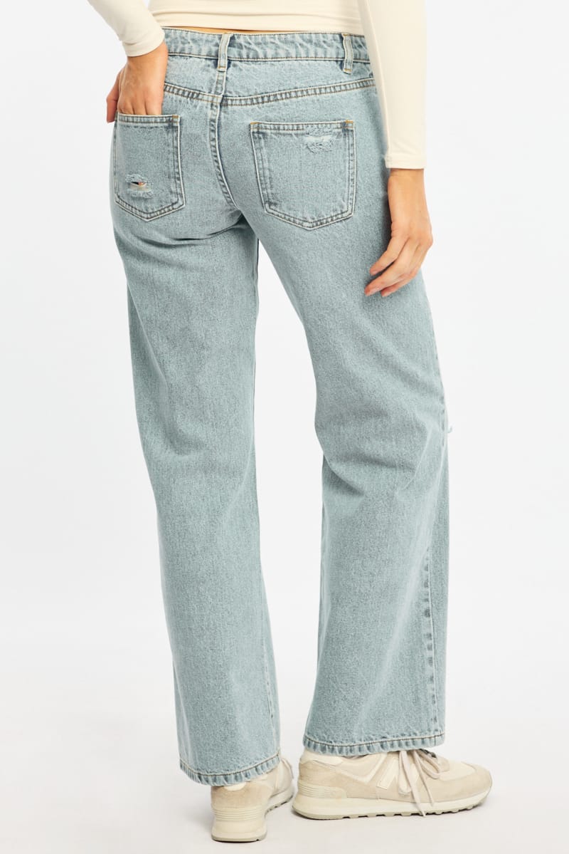 Denim Distressed Straight Jeans Light Wash for Ally Fashion