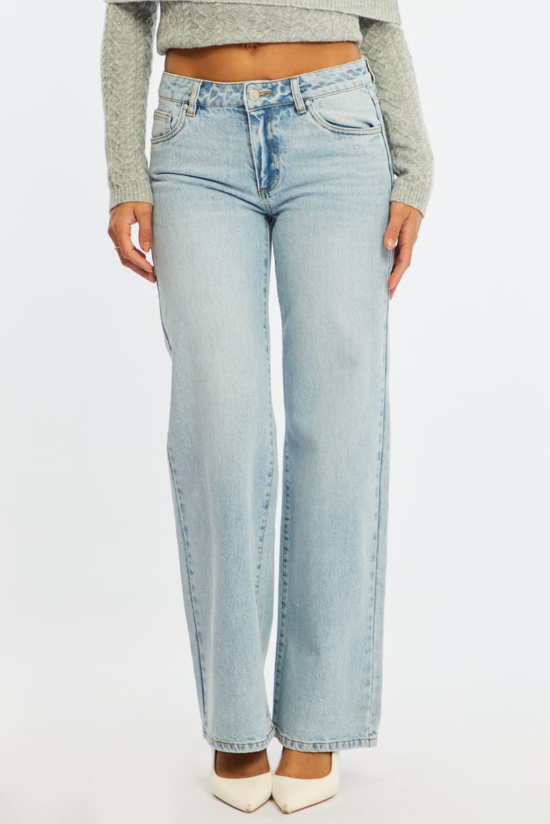 Denim Straight Jean Low Rise Light Wash for Ally Fashion