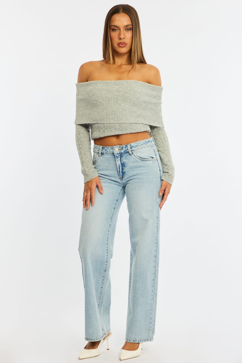 Denim Straight Jean Low Rise Light Wash for Ally Fashion