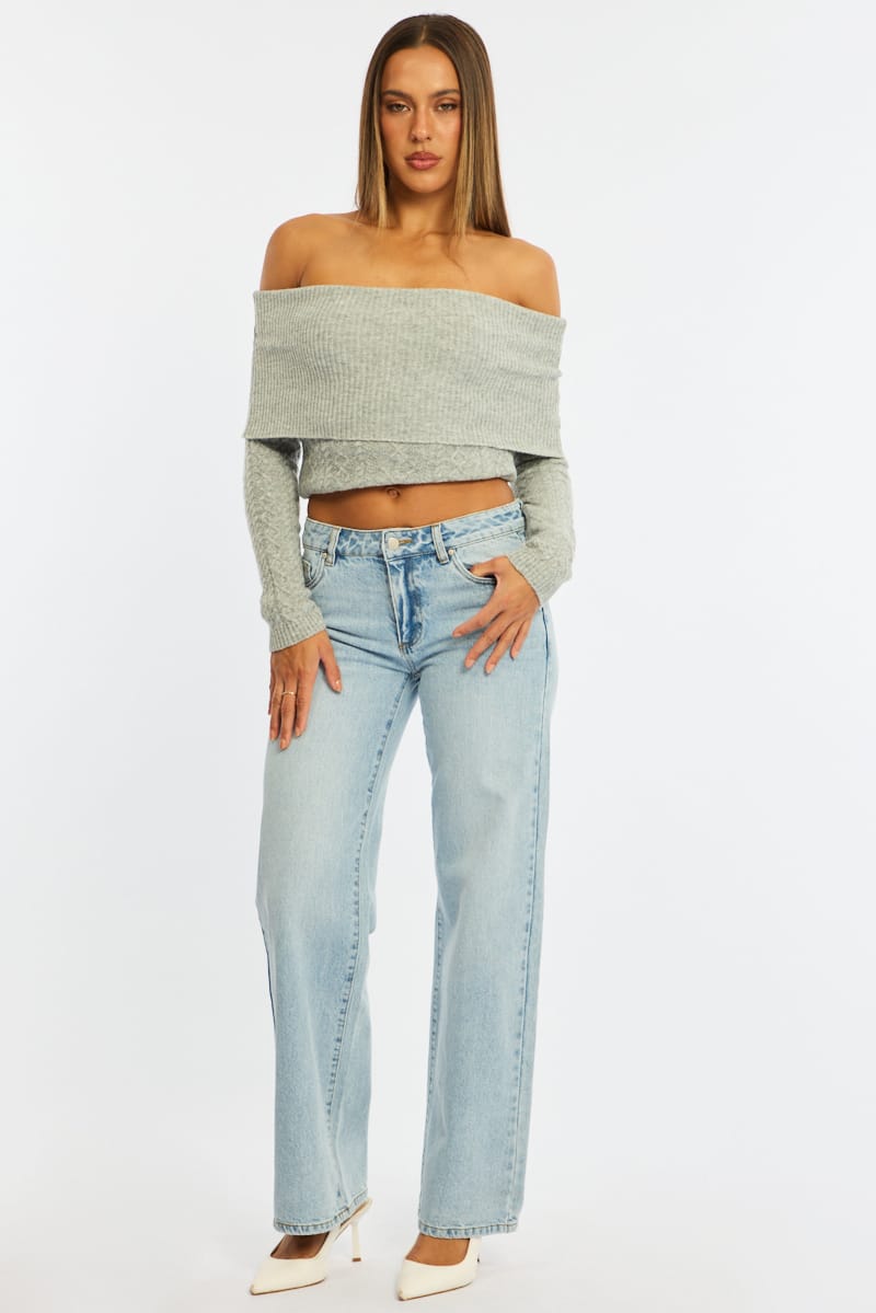 Denim Straight Jean Low Rise Light Wash for Ally Fashion