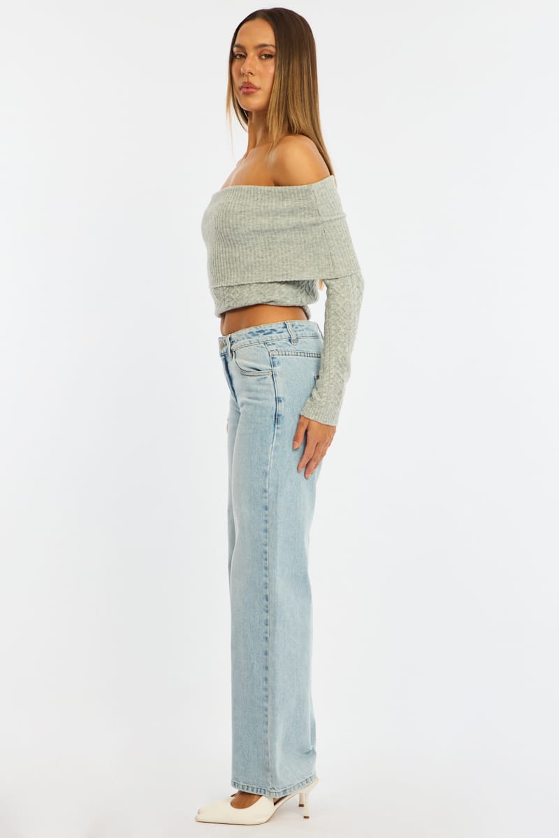 Denim Straight Jean Low Rise Light Wash for Ally Fashion