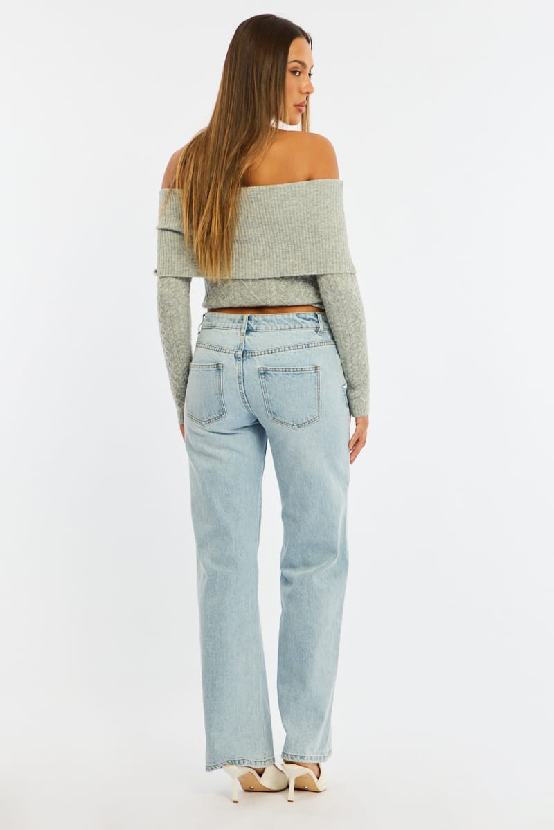 Denim Straight Jean Low Rise Light Wash for Ally Fashion
