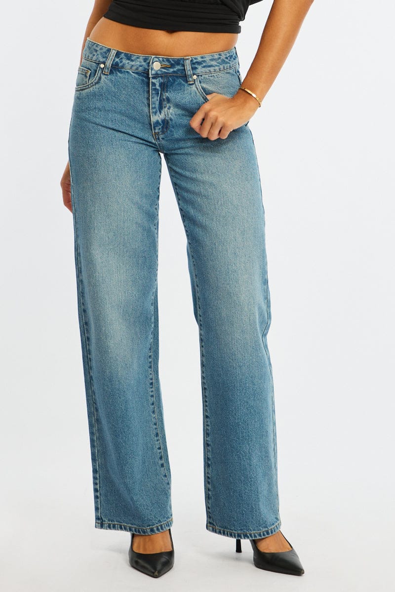 Denim Straight Jean Low Rise Light Wash for Ally Fashion