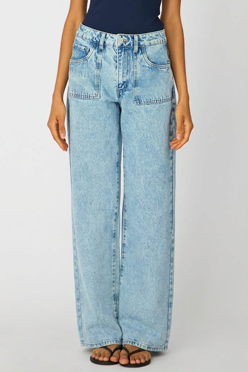 Denim Light Wash Wide Leg Jean Front Pocket Detail for Ally Fashion