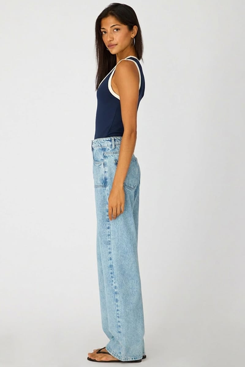 Denim Light Wash Wide Leg Jean Front Pocket Detail for Ally Fashion