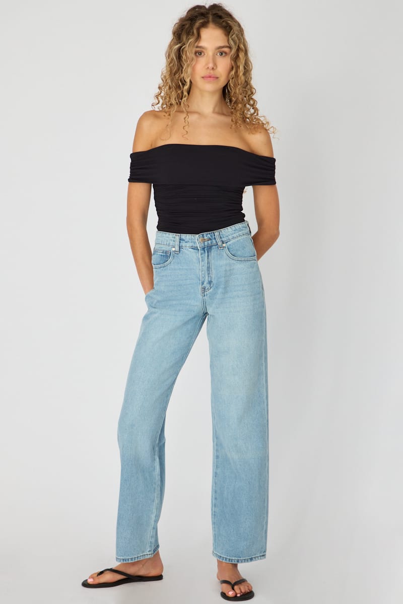 Denim Straight Jean Mid Rise Light Wash for Ally Fashion