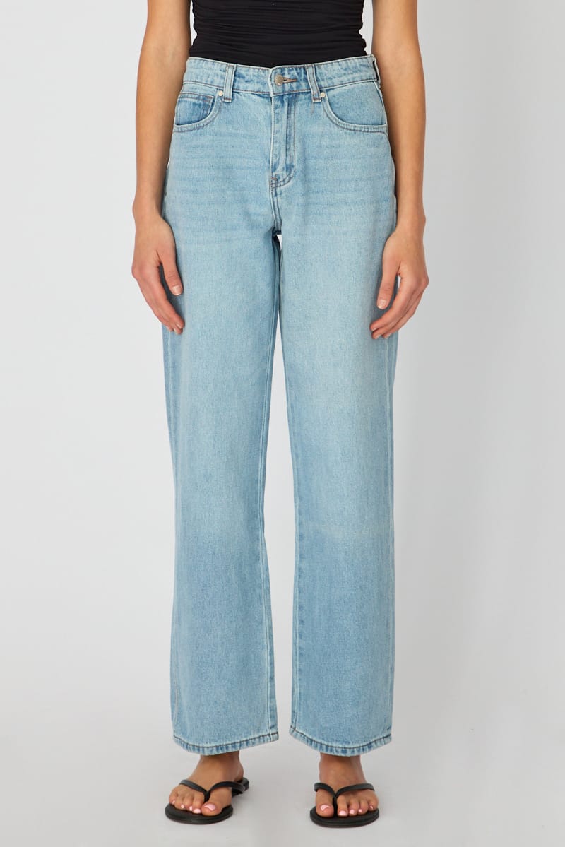 Denim Straight Jean Mid Rise Light Wash for Ally Fashion