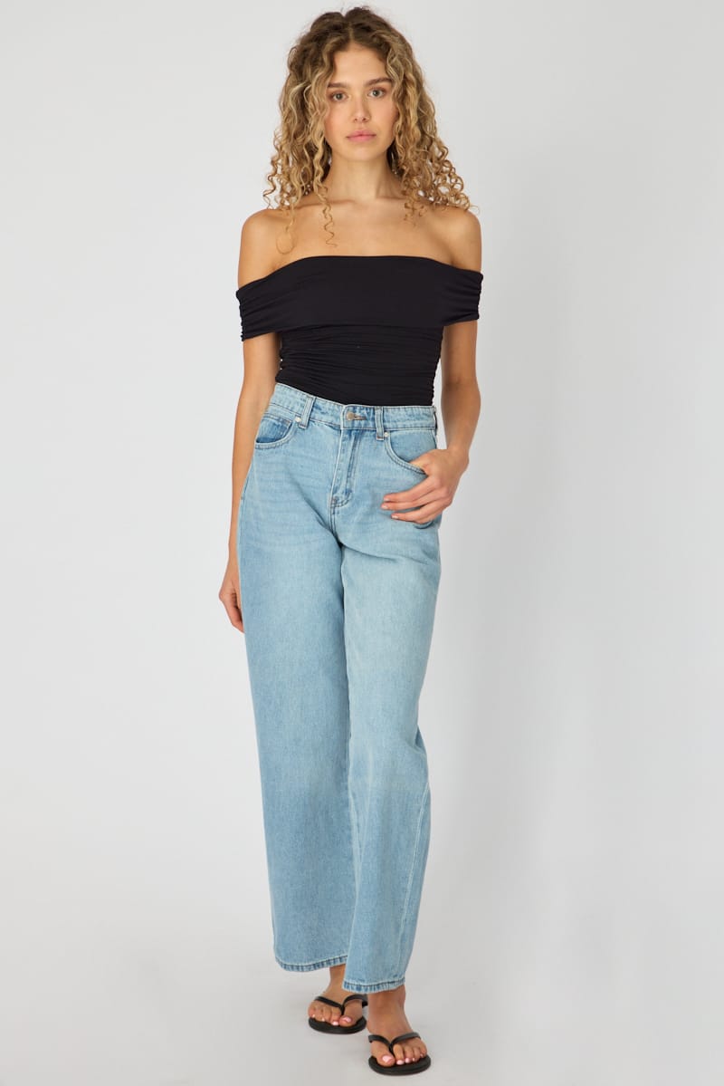 Denim Straight Jean Mid Rise Light Wash for Ally Fashion