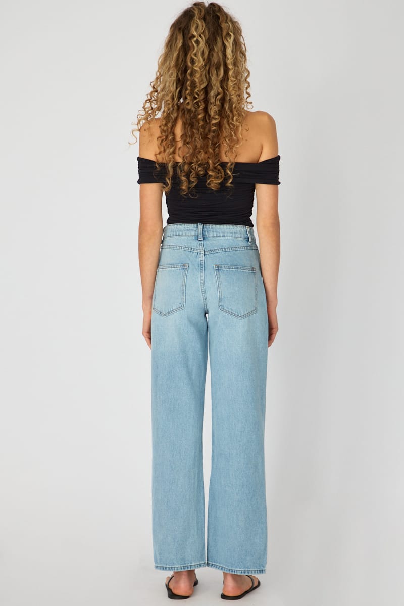 Denim Straight Jean Mid Rise Light Wash for Ally Fashion