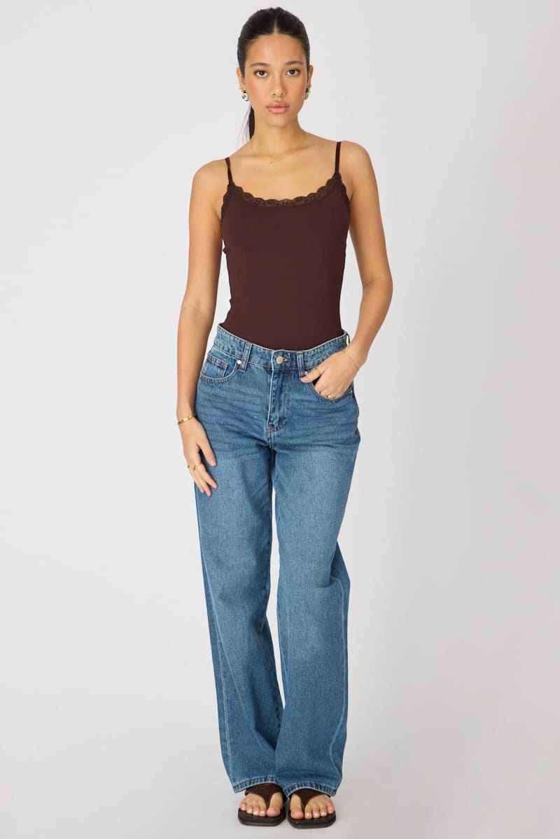 Denim Straight Jean Mid Rise Mid Wash for Ally Fashion
