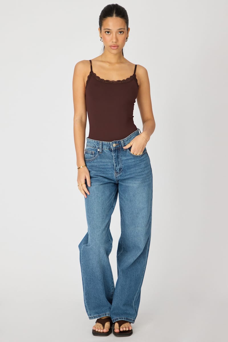 Denim Straight Jean Mid Rise Mid Wash for Ally Fashion