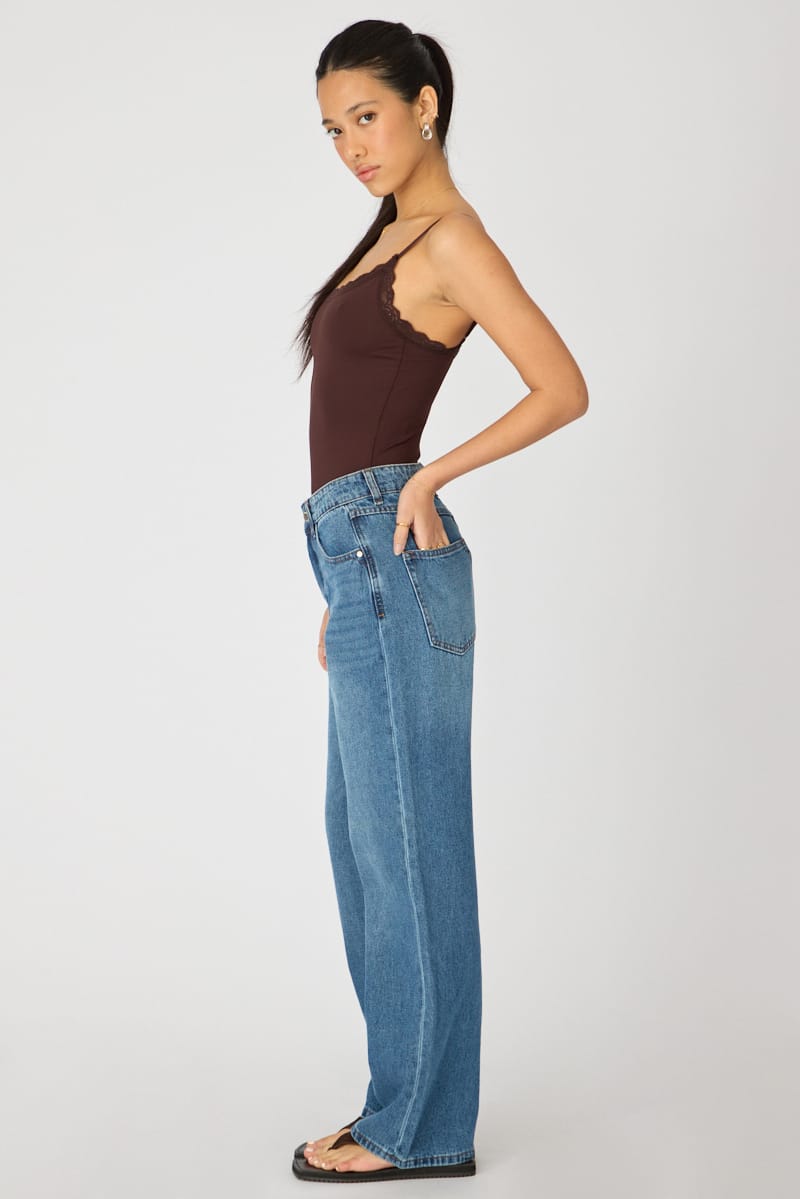 Denim Straight Jean Mid Rise Mid Wash for Ally Fashion