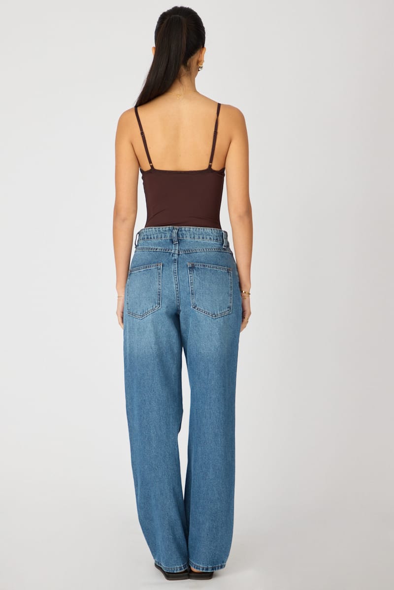 Denim Straight Jean Mid Rise Mid Wash for Ally Fashion