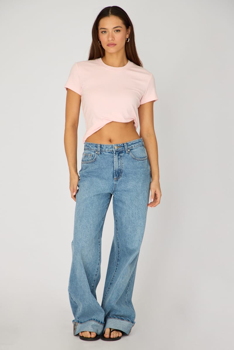Denim Wide-Leg Jeans High-Rise Rolled-Up Hem from Ally Fashion
