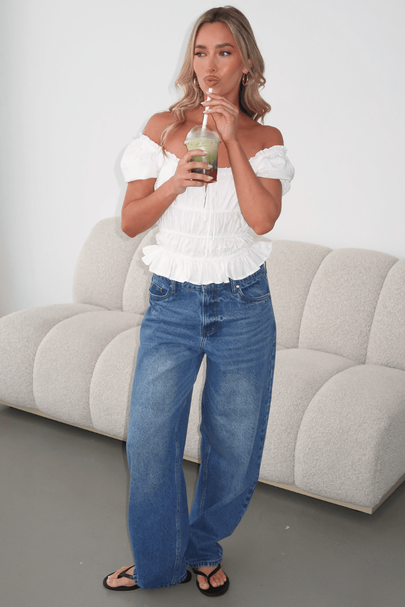 Denim Barrel Leg Jeans Mid Rise Relaxed Fit for Ally Fashion