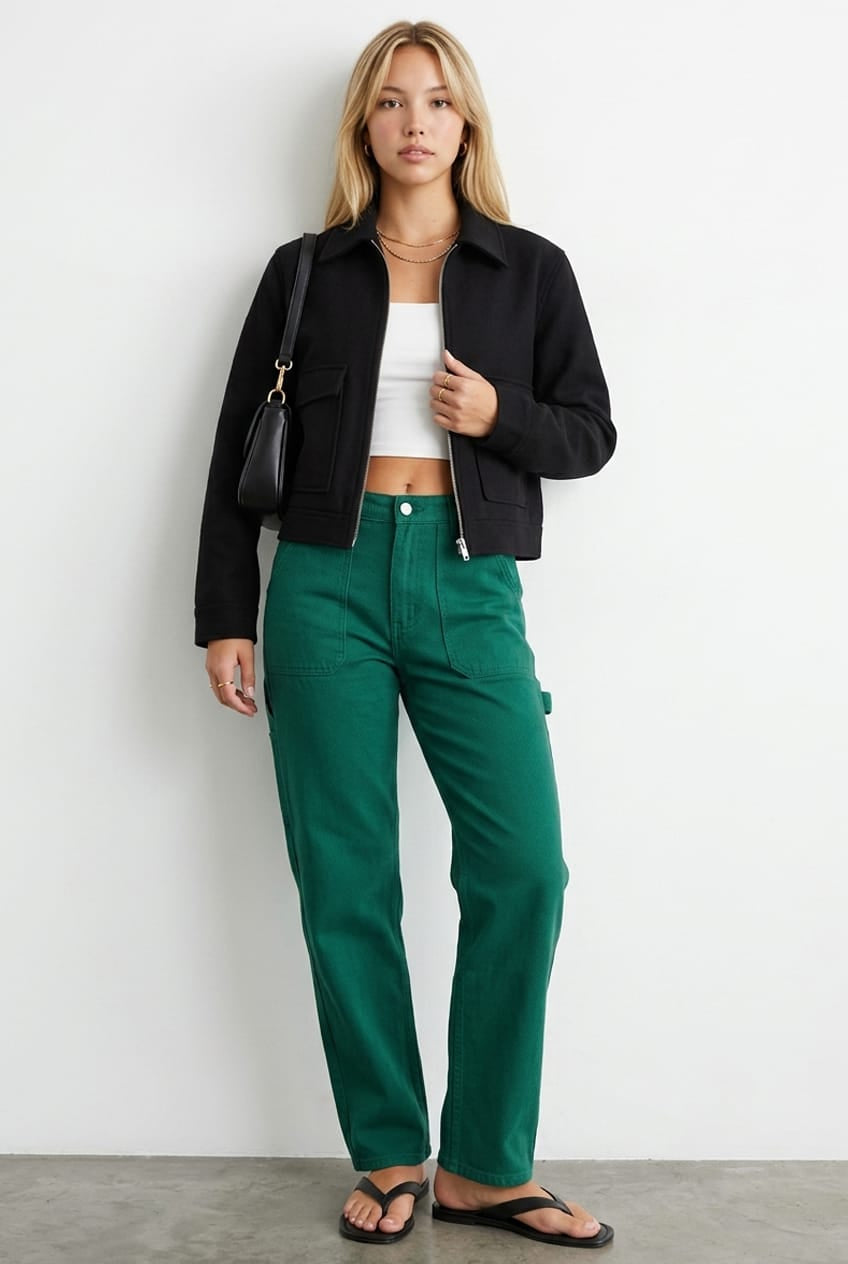 Green Carpenter Denim Jeans Low Rise