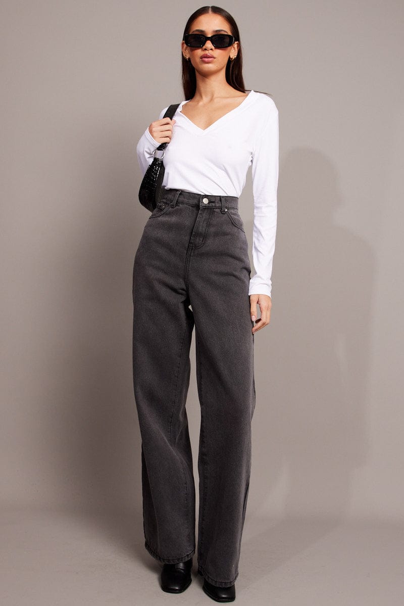 Grey Wide Leg Jean High Rise for Ally Fashion