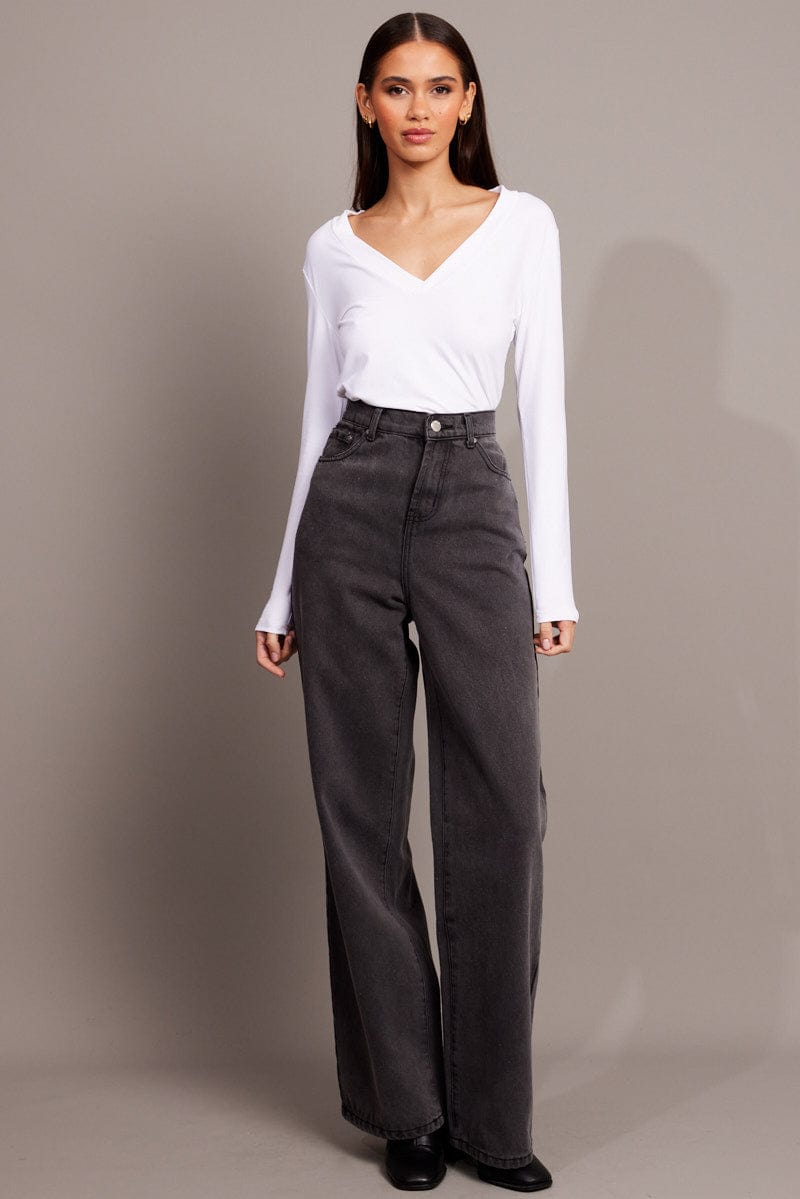 Grey Wide Leg Jean High Rise for Ally Fashion