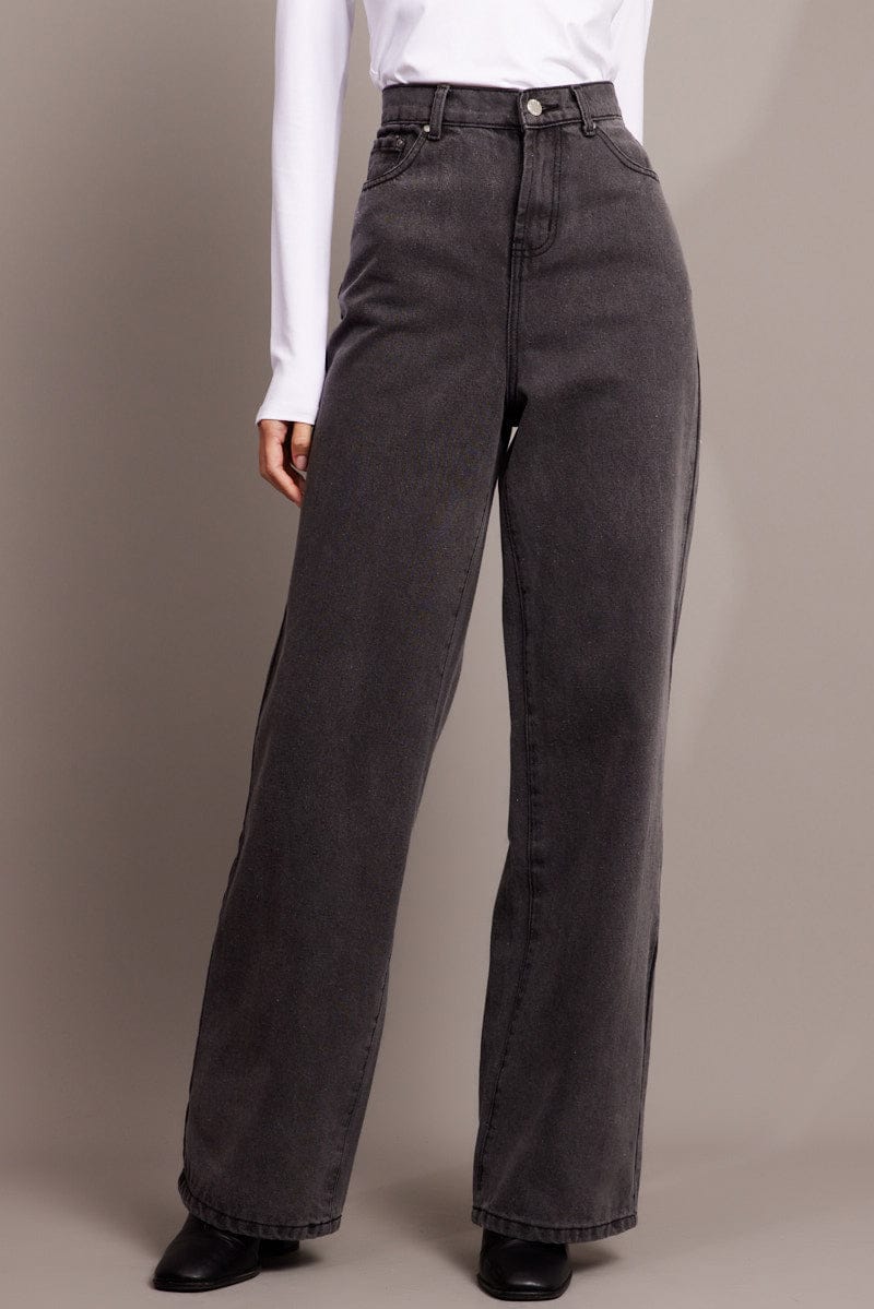 Grey Wide Leg Jean High Rise for Ally Fashion