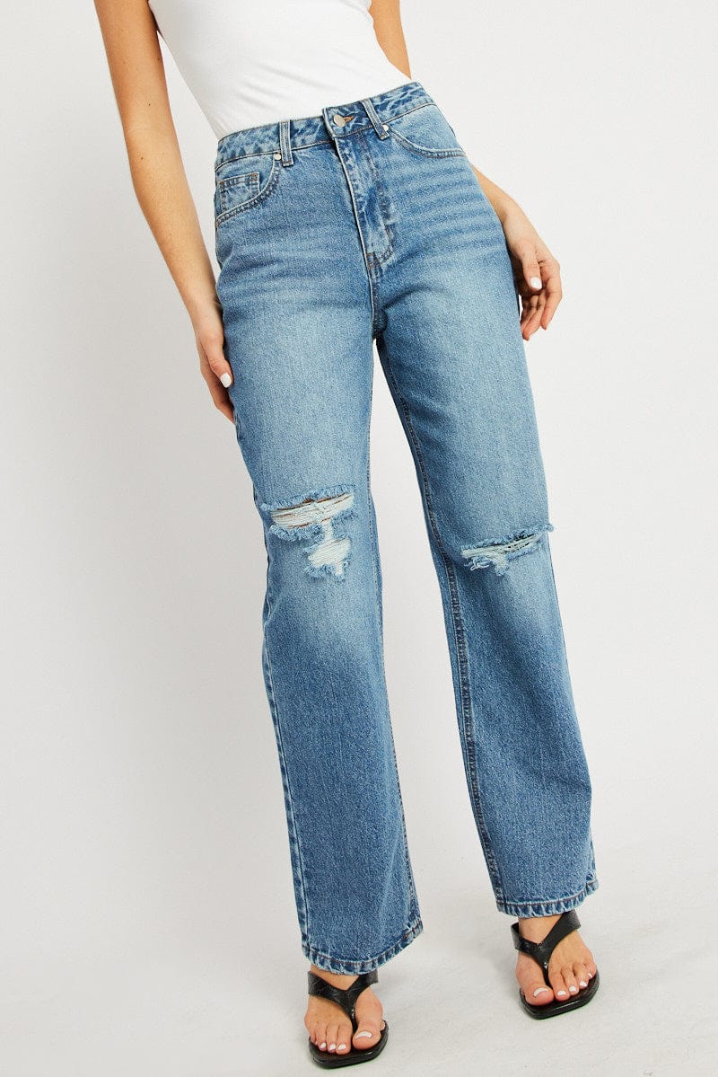 Denim Straight Jean Mid Rise for Ally Fashion