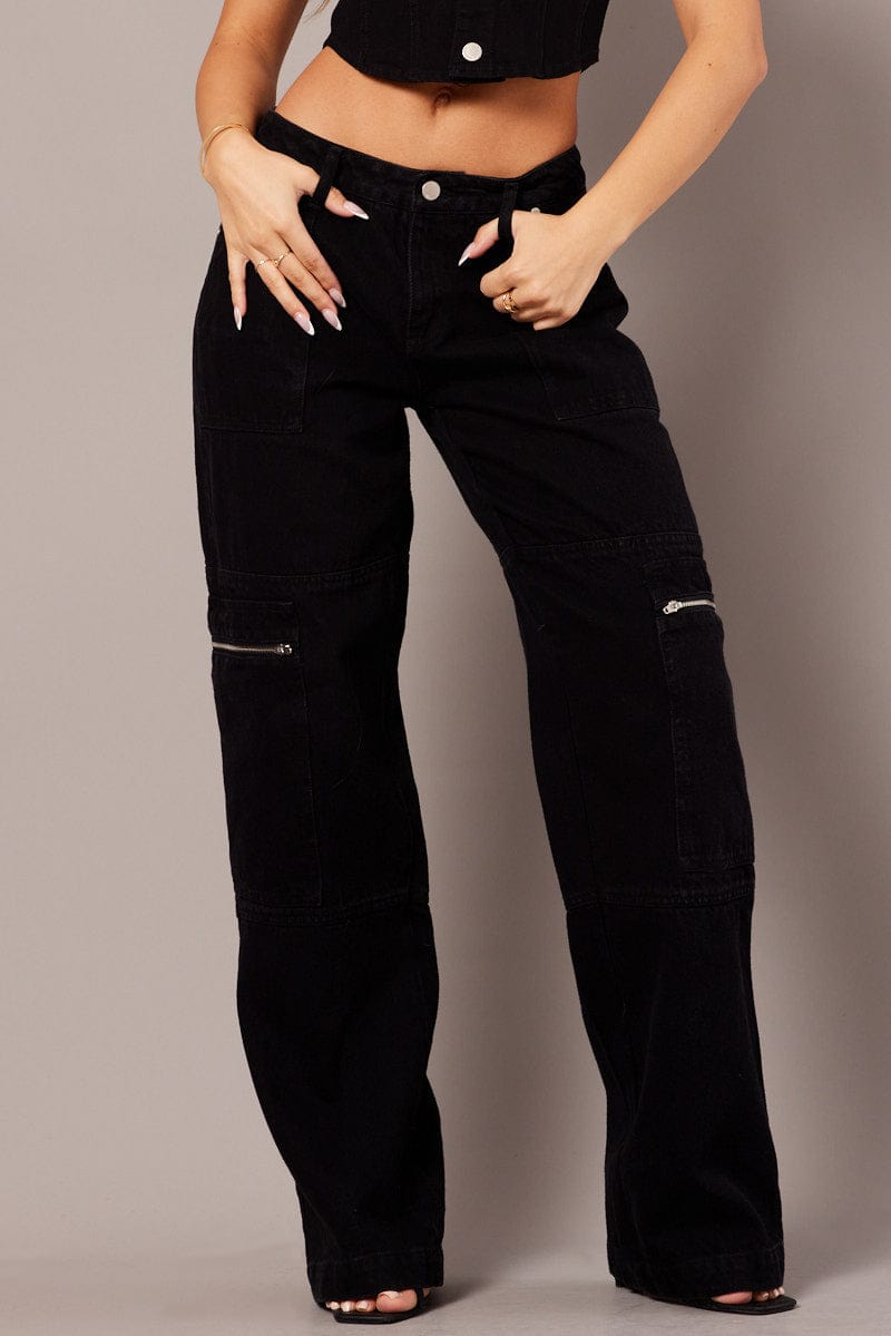 Black Cargo Jean Mid Rise for Ally Fashion