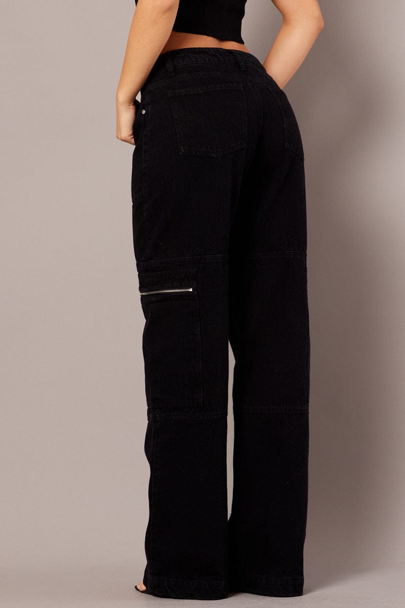 Black Cargo Jean Mid Rise for Ally Fashion