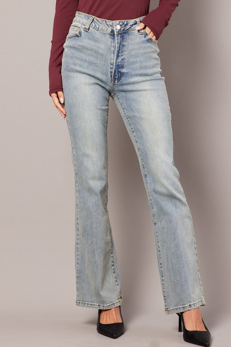 Denim Flare Jean High Rise Belted for Ally Fashion