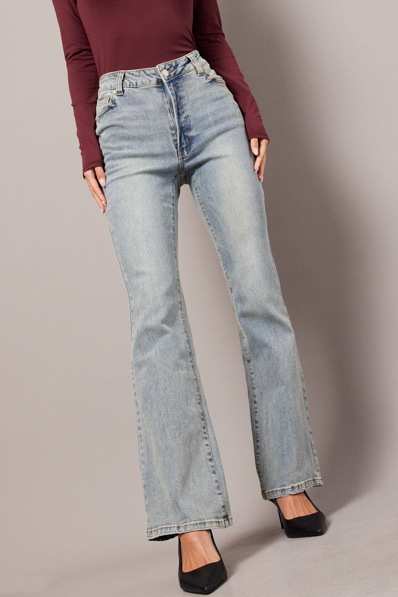 Denim Flare Jean High Rise Belted for Ally Fashion