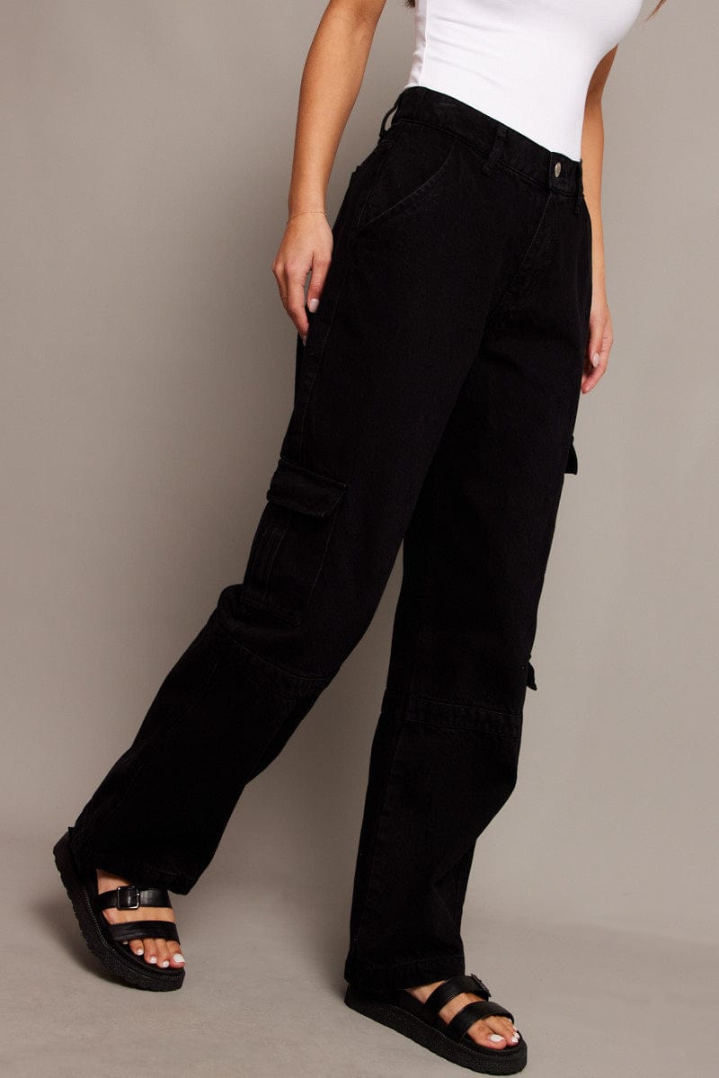 Black Cargo Jean Mid Rise for Ally Fashion