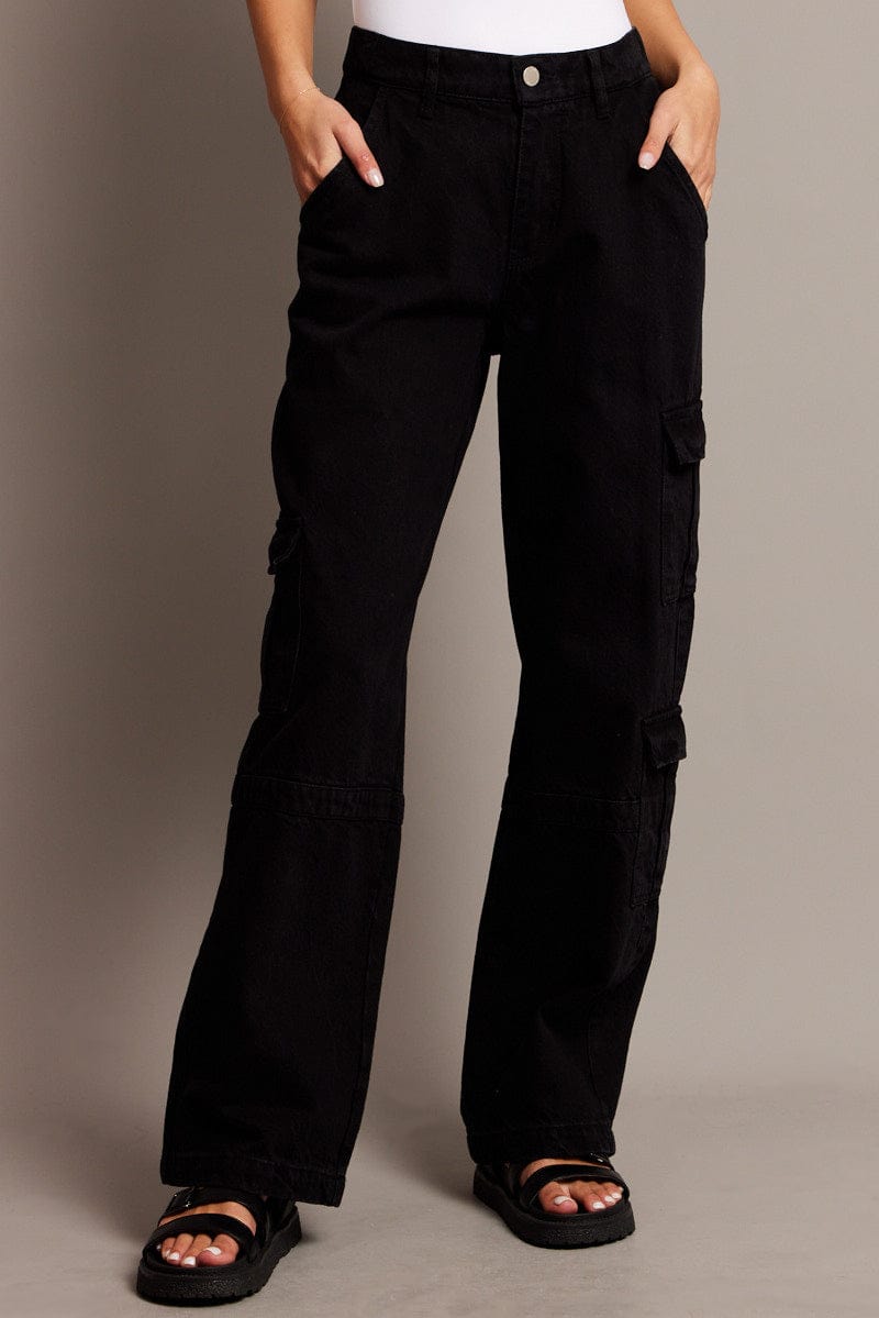 Black Cargo Jean Mid Rise for Ally Fashion