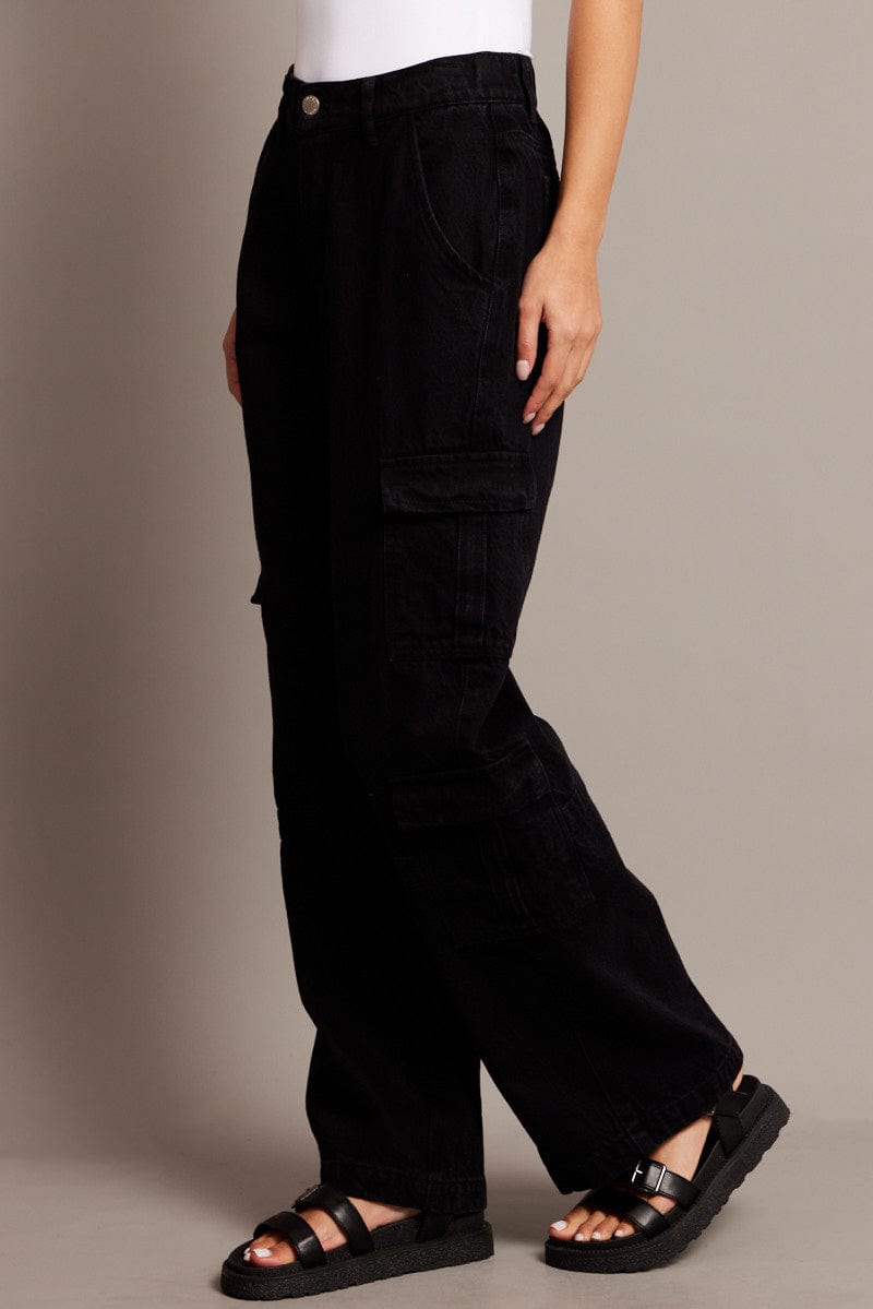 Black Cargo Jean Mid Rise for Ally Fashion